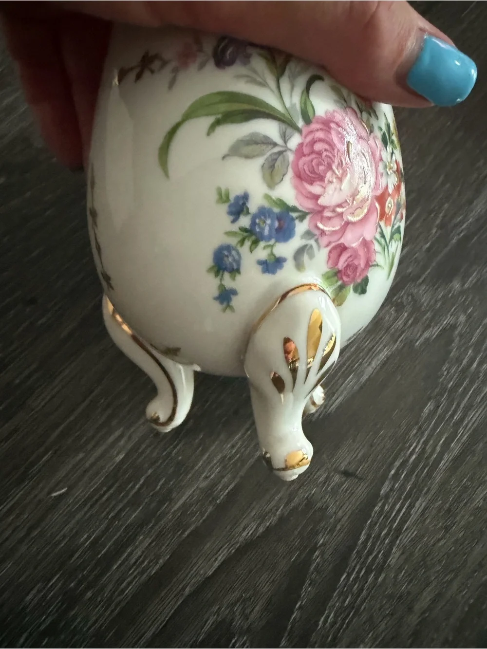 Vintage Limoges France Porcelain Floral Vase Cachepot Swan Feet Gold Trim
